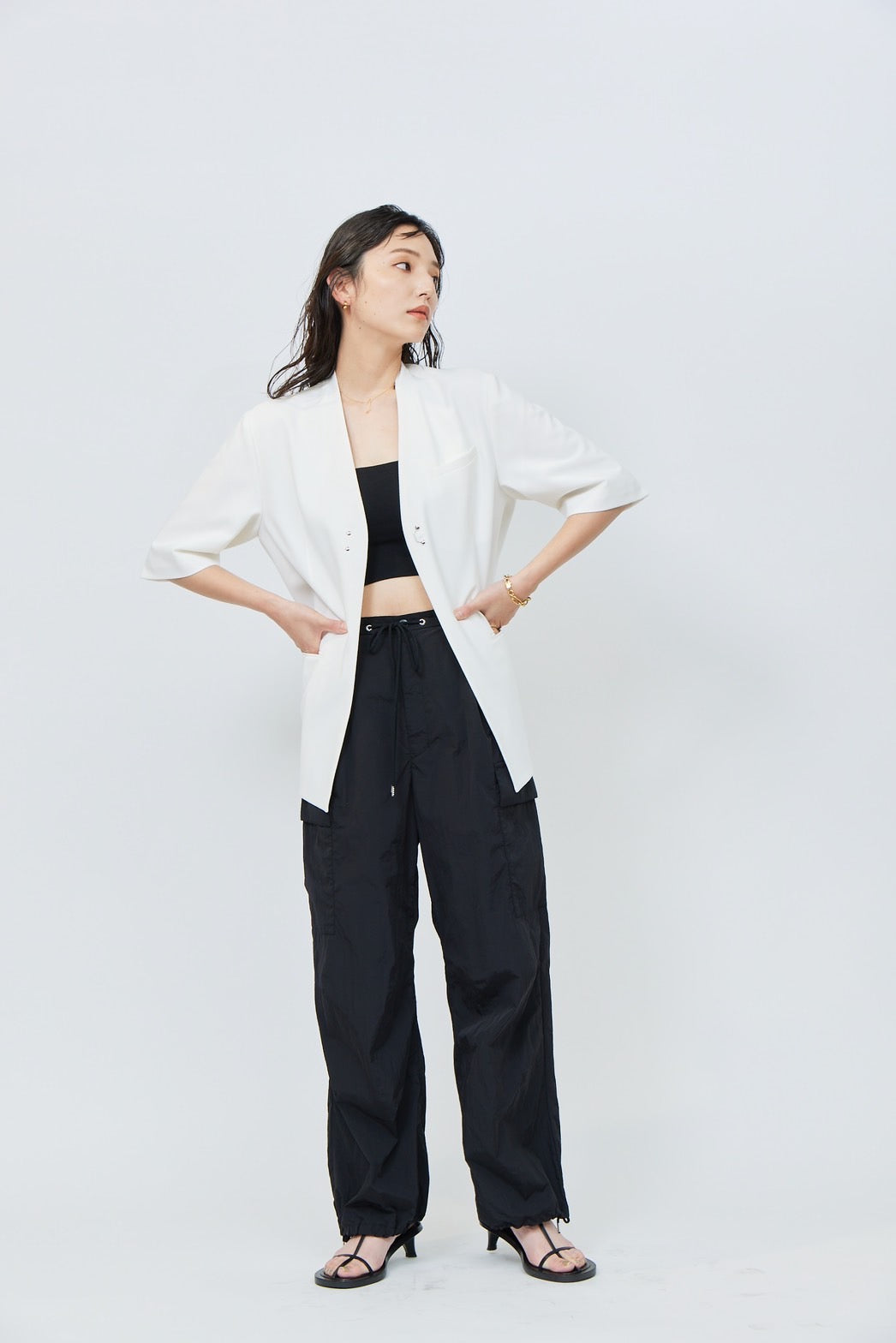 Nylon Cargo Pants - BLACK