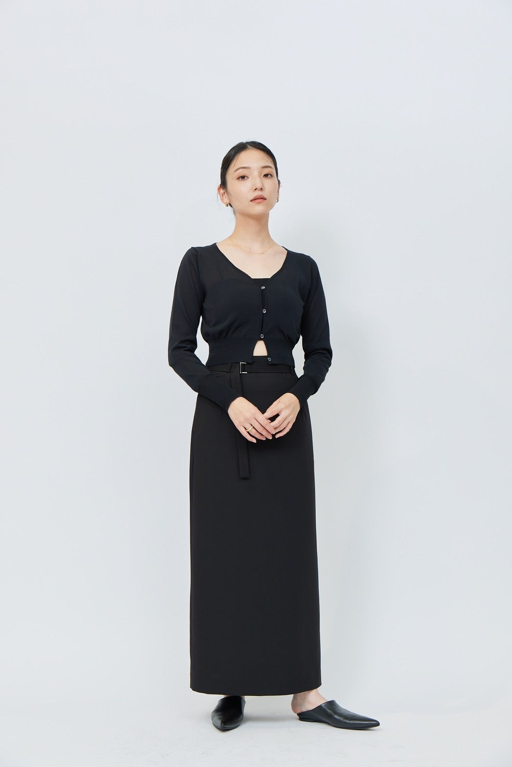 Belted Long Skirt - BLACK