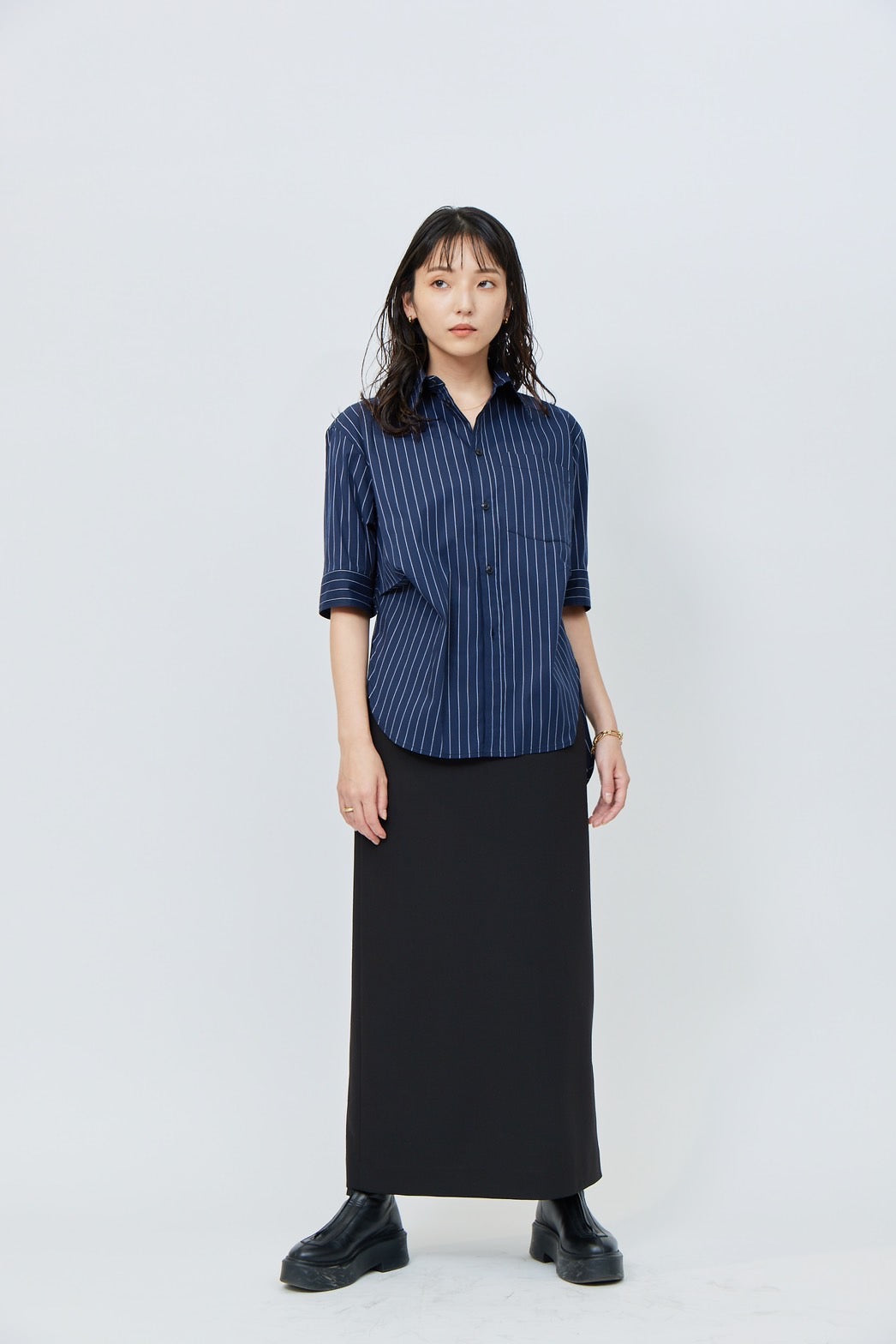 Belted Long Skirt - BLACK