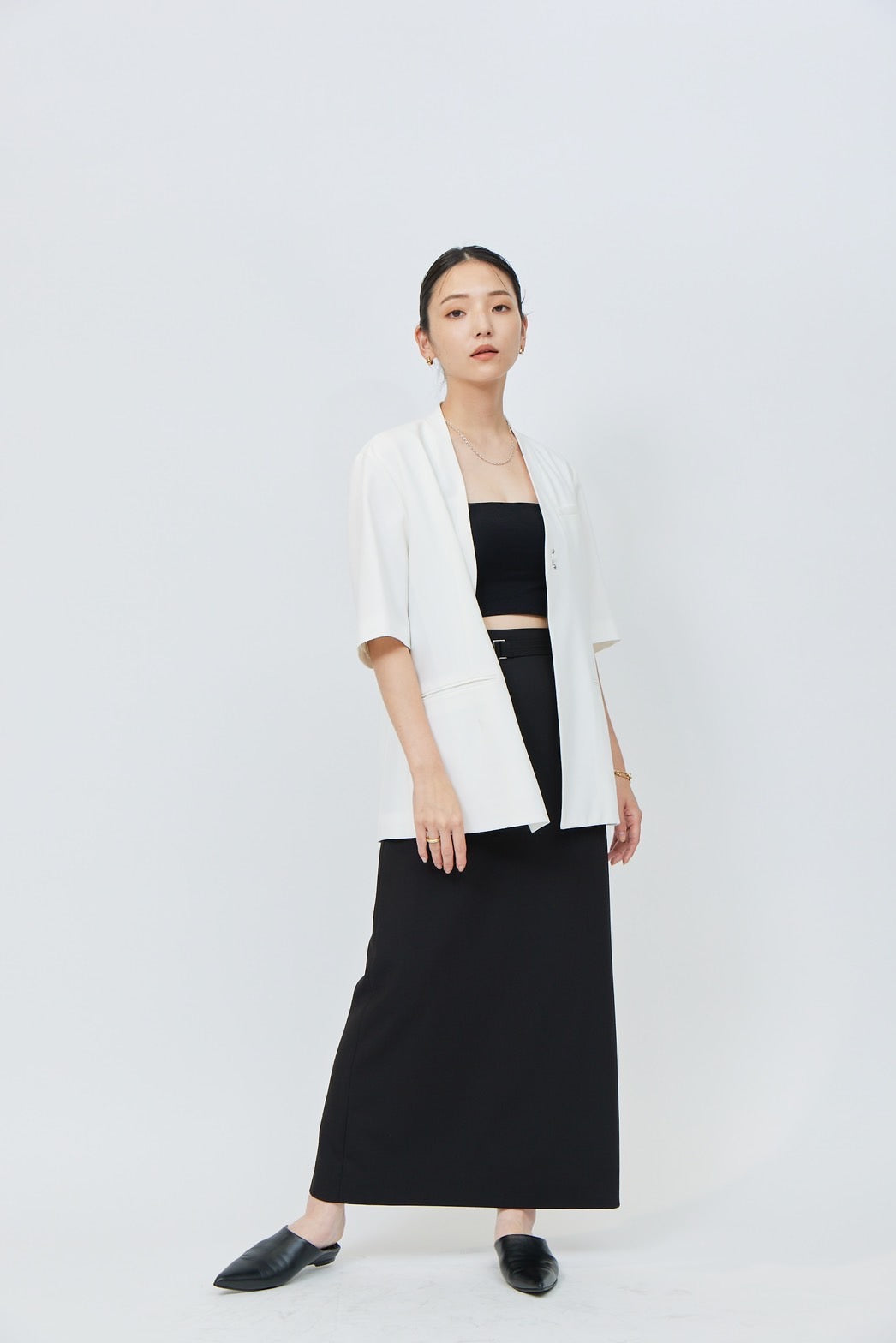 Belted Long Skirt - BLACK