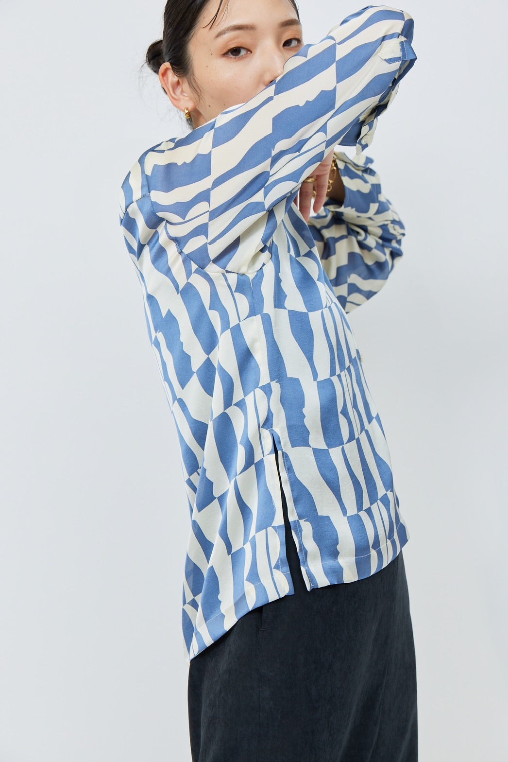 Print Long Sleeve Shirt - BLUE