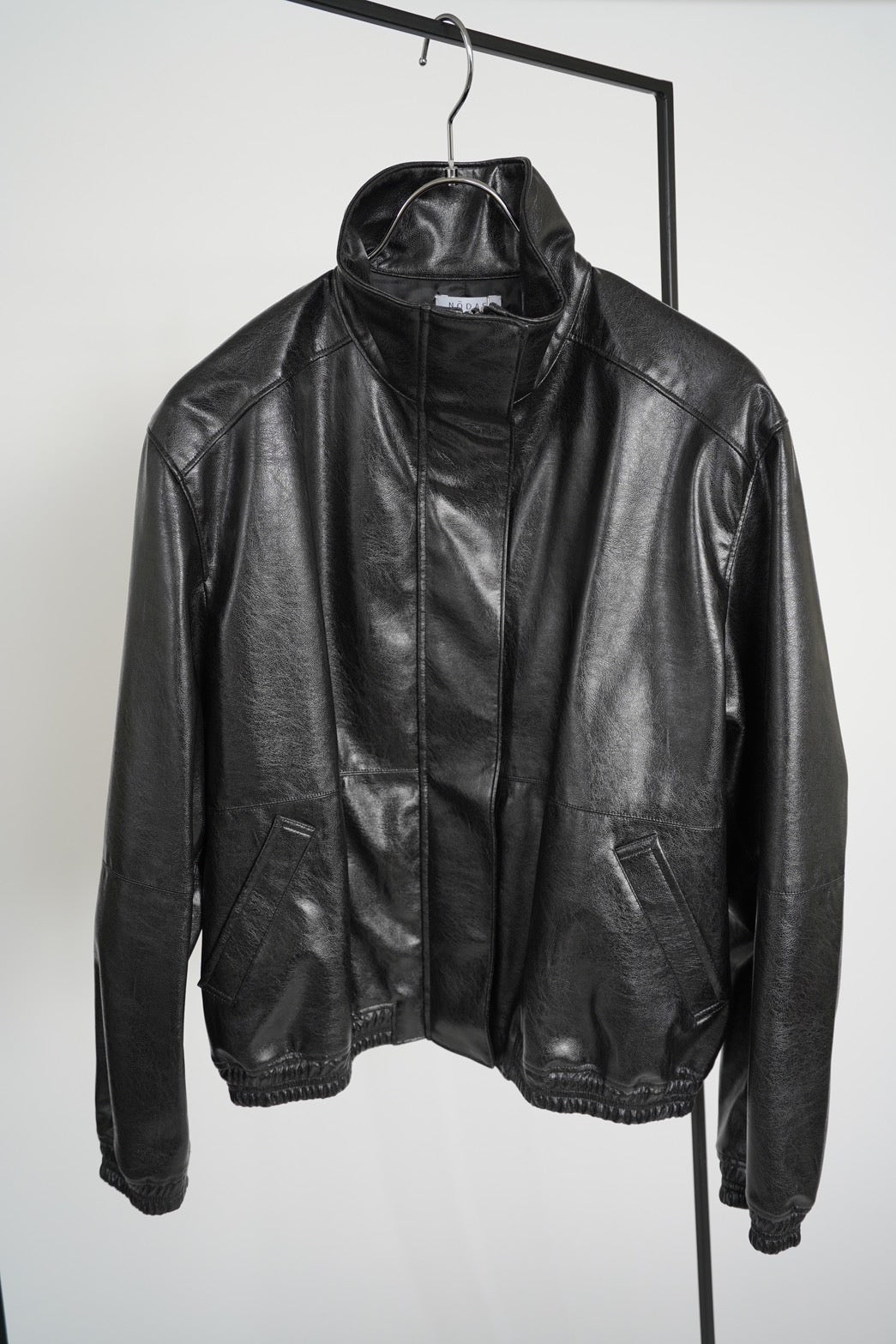Fake leather short blouson - BLACK