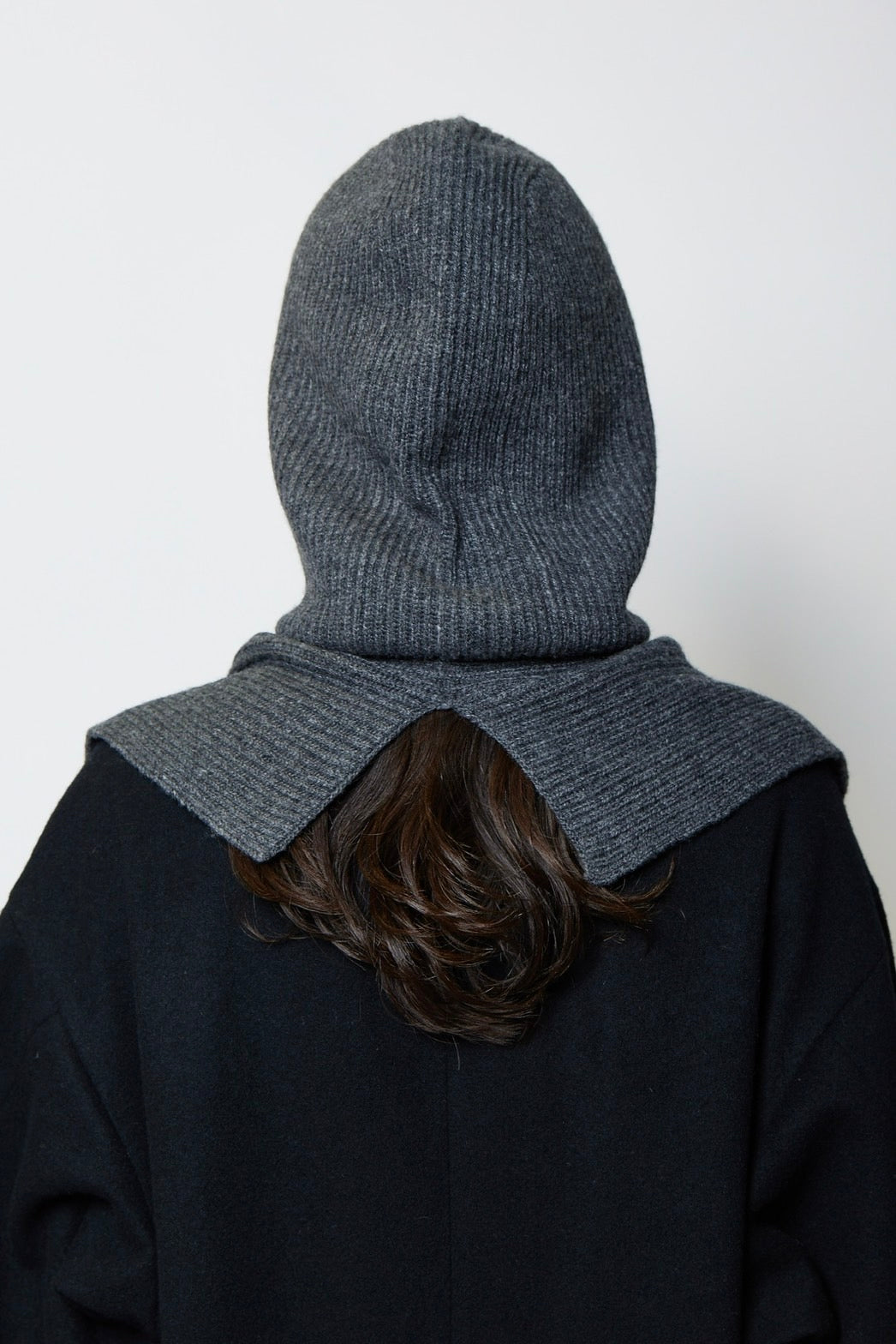 Knit hoodie muffler - CHARCOAL GRAY