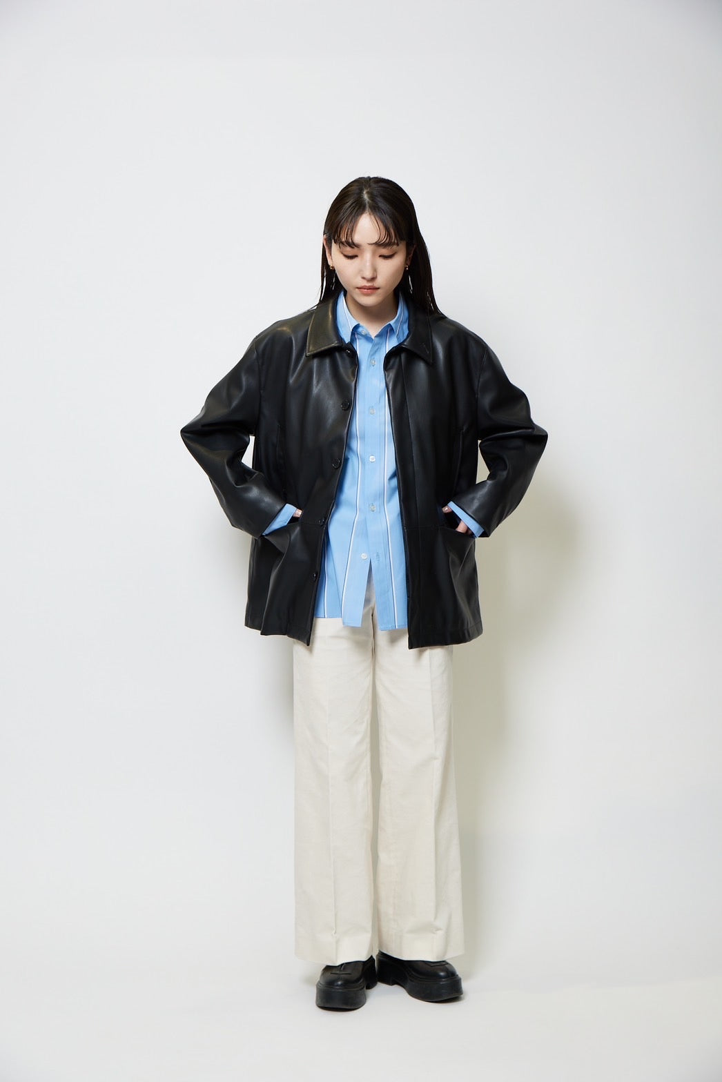Fake leather blouson - BLACK