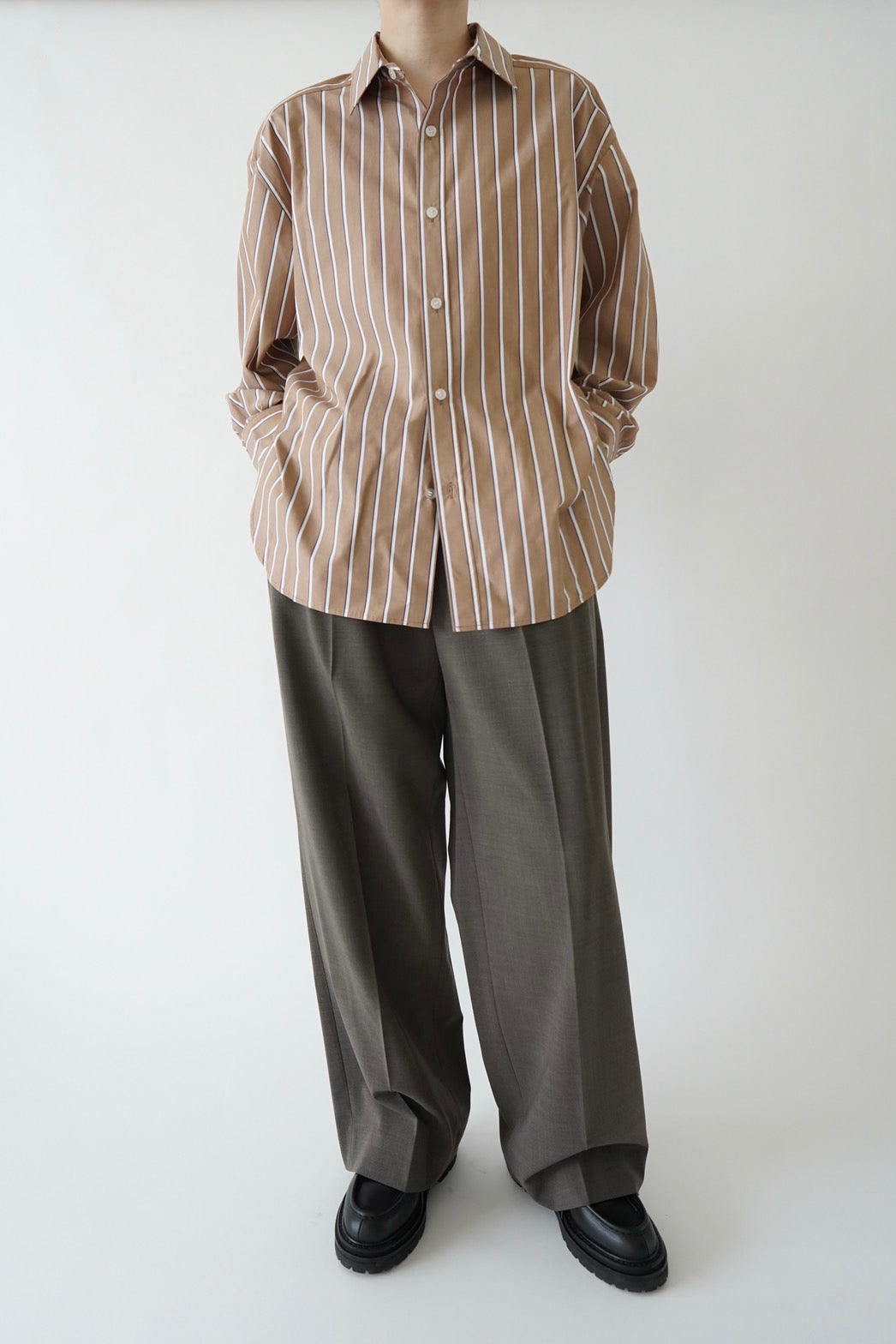 Basic oversized shirt - BROWN STRIPE