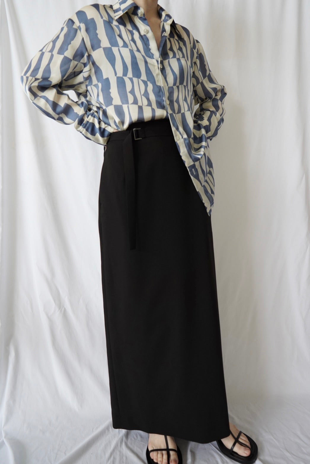 Belted Long Skirt - BLACK