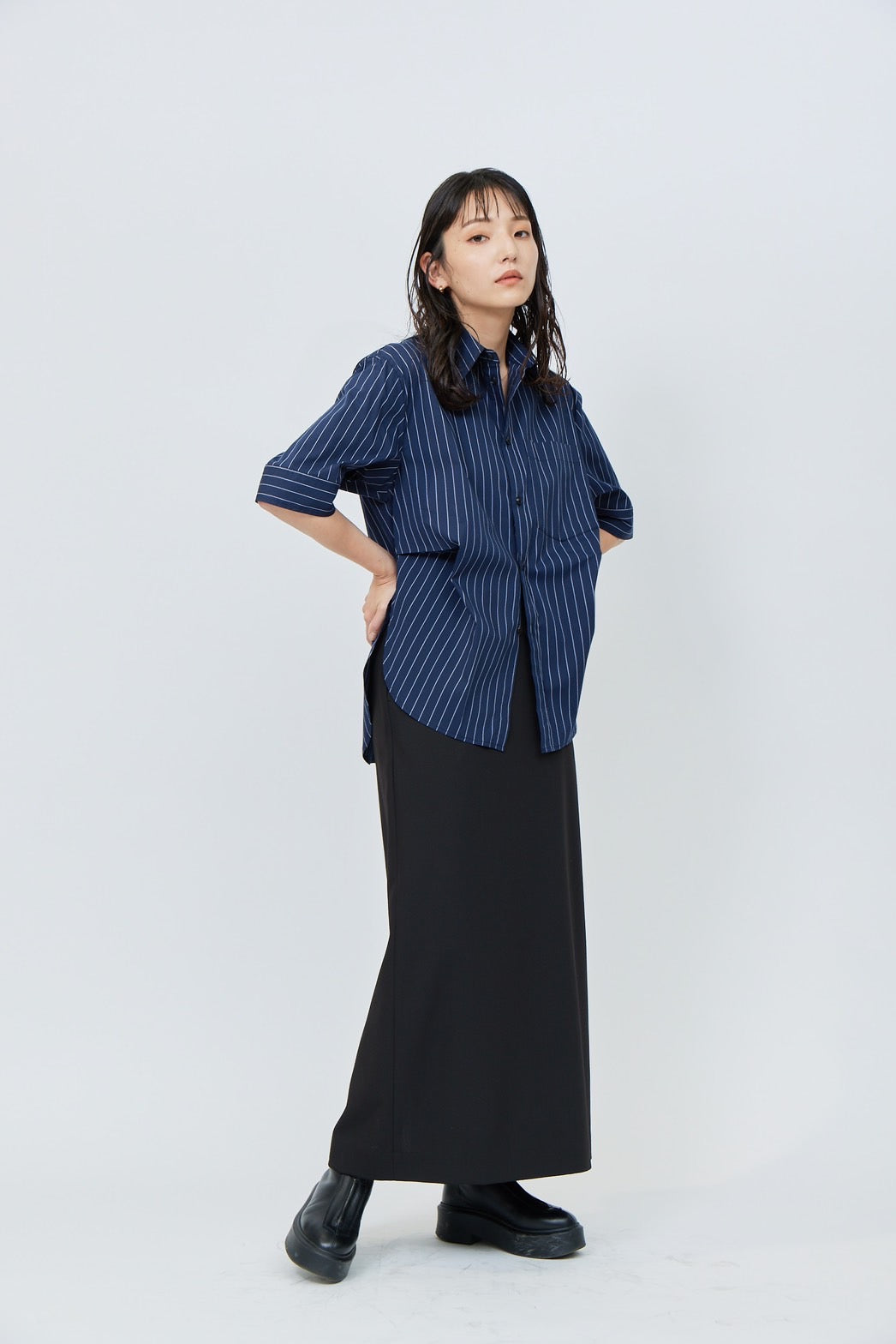 Belted Long Skirt - BLACK